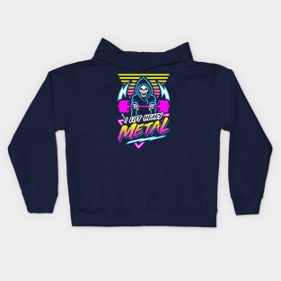 I Lift Heavy Metal (Gym Reaper) Retro Neon Synthwave 80s 90s Kids Hoodie